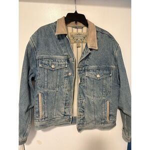 Vintage Banana Republic Denim Jacket Leather Collar Size Med